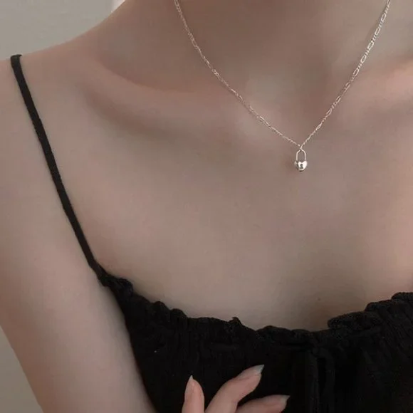 925 Sterling Silver Heart Lock Necklace Dainty Tiny Locket Chain Necklace - Picture 2 of 5